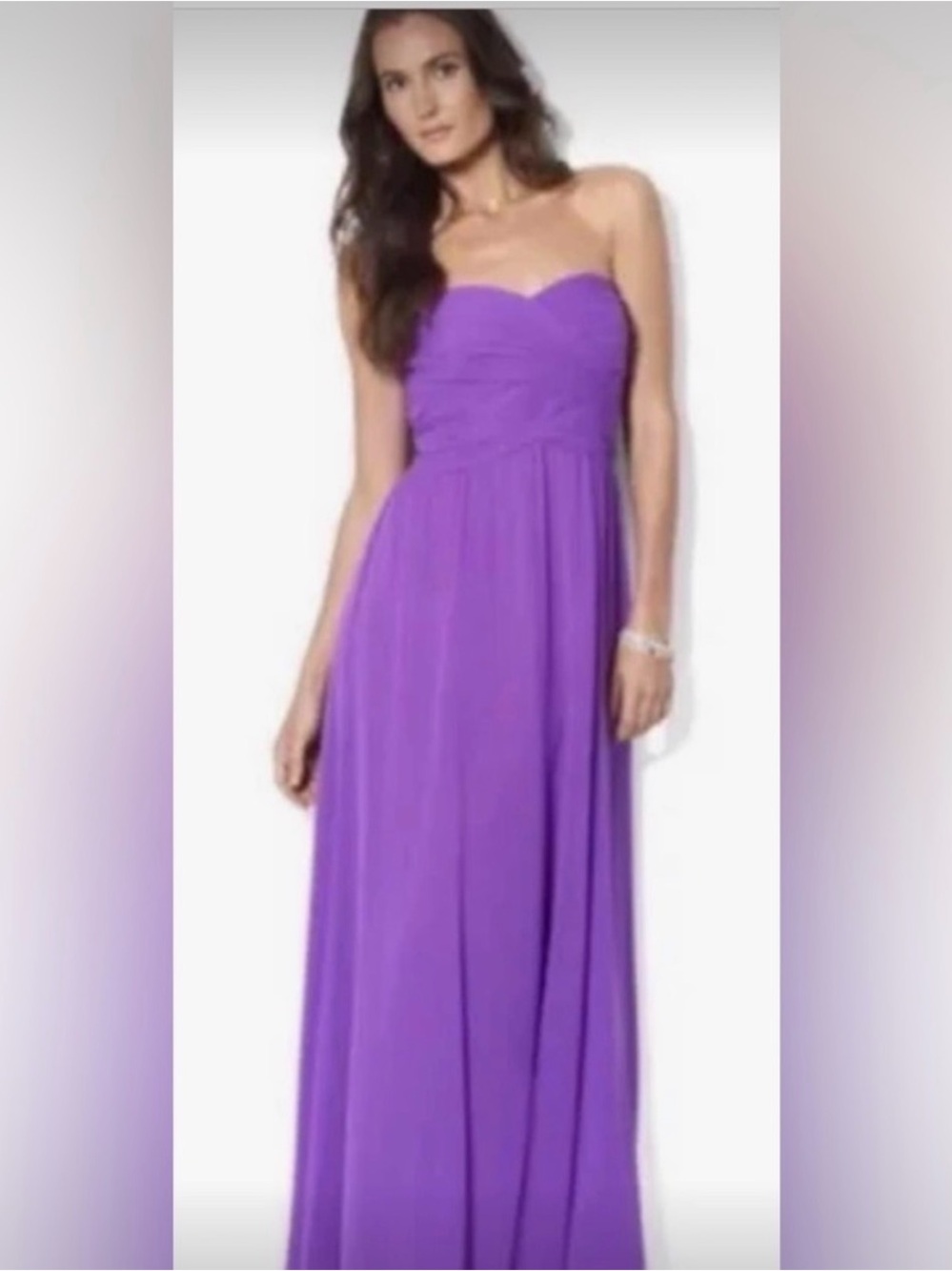 Lauren Ralph Lauren Strapless Chiffon Maxi Dress Purple evening,  wedding 10